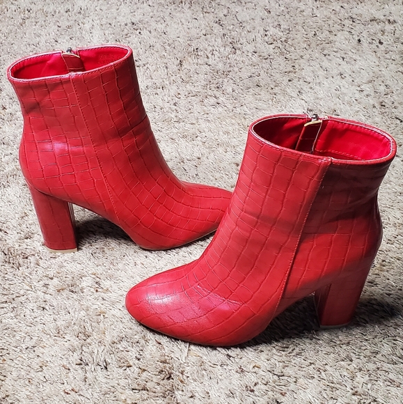 Red Faux Croc Ankle Booties - Picture 3 of 3